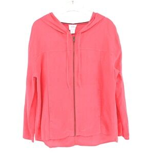 Sigrid Olsen Women's Coral 100% Linen Zip Up Hoodie Jacket Classic Preppy